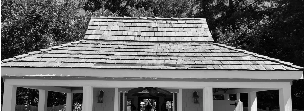 Pavilion with wood shake roof